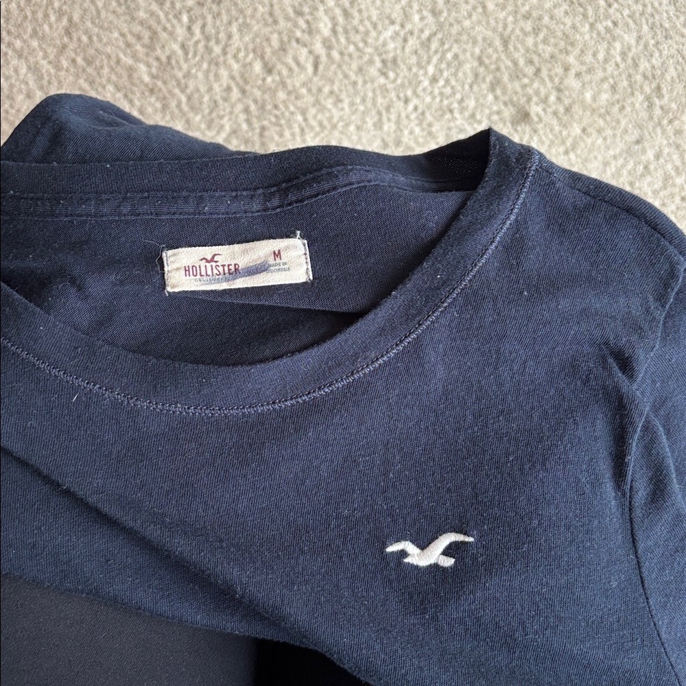 Hollister Shirt Navy Blue Y2K Long Sleeve Medium Bird‎ Logo Slim Fit 2010s - Picture 4 of 8